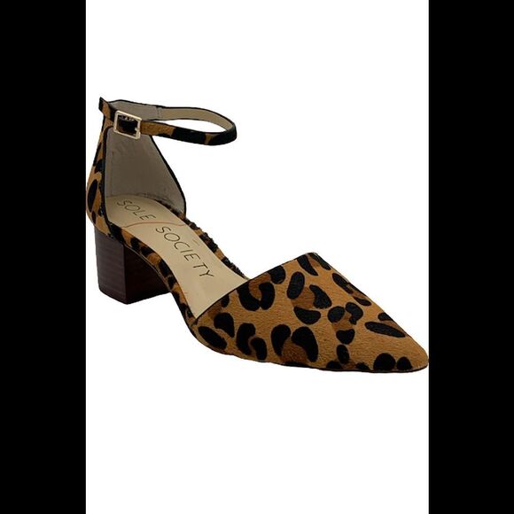 Sole Society Ankle Strap Pointed Toe Heel Katarinaa Tan/Black - Medium - Picture 3 of 5